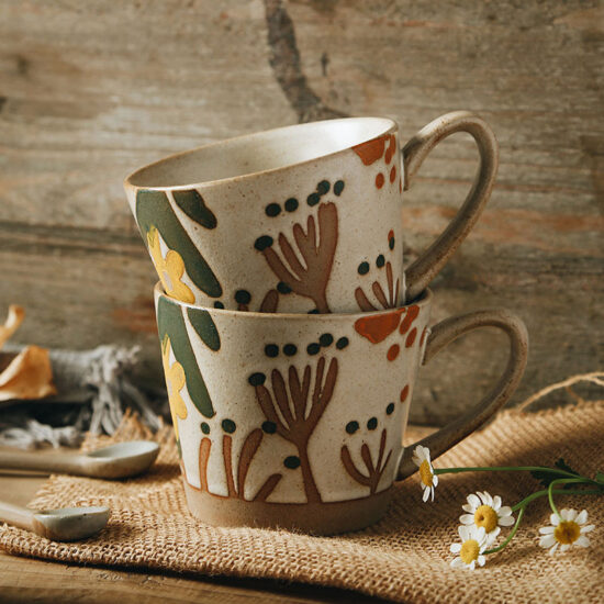 TikTok-style ink splash ceramic mug with large handle