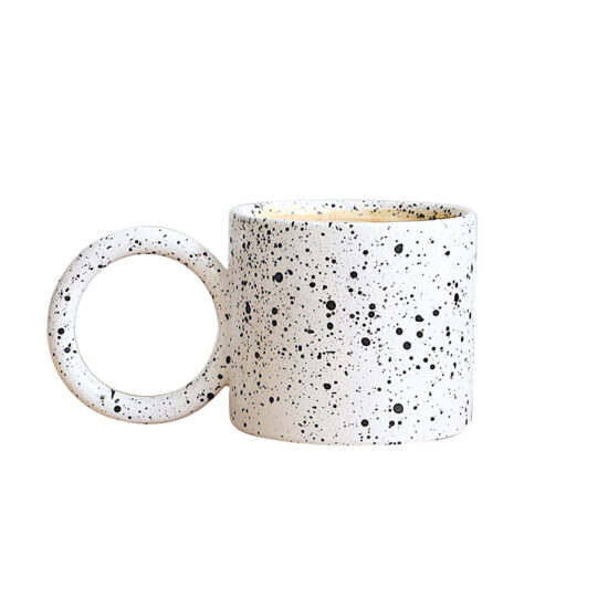 TikTok-style ink splash ceramic mug with large handle