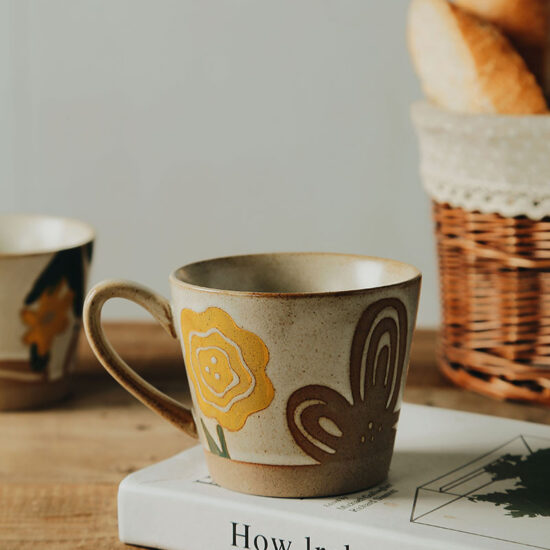 TikTok-style ink splash ceramic mug with large handle