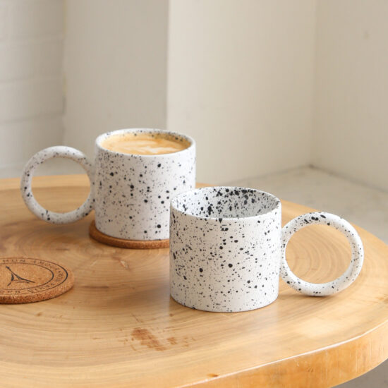 TikTok-style ink splash ceramic mug with large handle