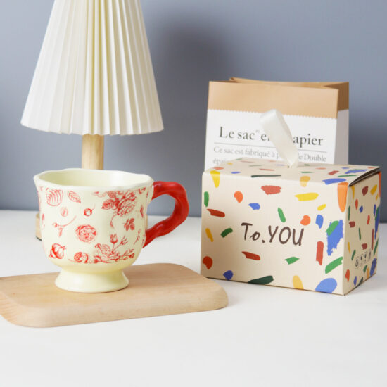 Vintage Rose Ceramic Mug with Footed Base – Gift Cup for Women