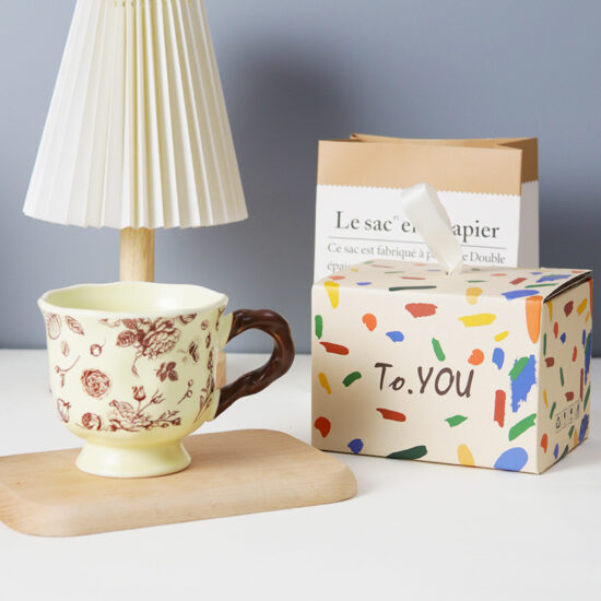 Vintage Rose Ceramic Mug with Footed Base – Gift Cup for Women