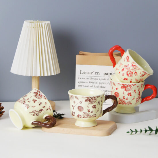Vintage Rose Ceramic Mug with Footed Base – Gift Cup for Women