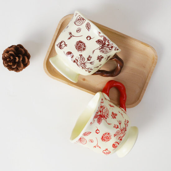 Vintage Rose Ceramic Mug with Footed Base – Gift Cup for Women