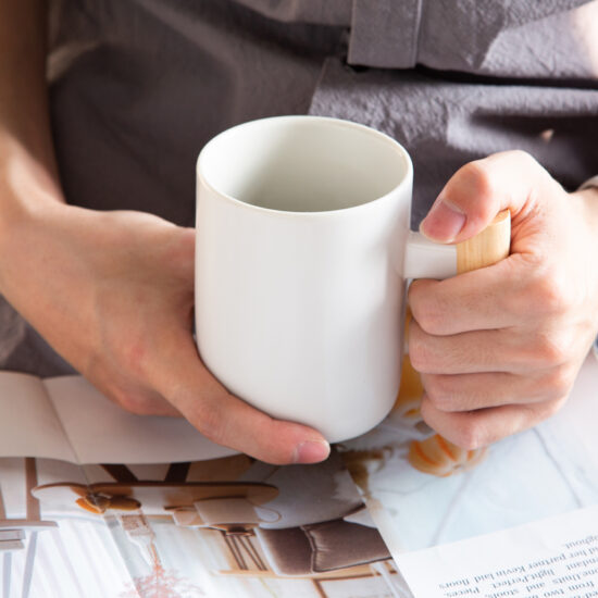Ceramic Mug with Wooden Handle and Lid for Coffee or Tea